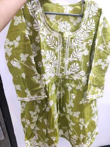 Lime Green - Lucknowi Chikankari Short Kurti