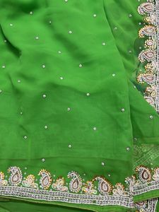 Parrot Green Colour Heavy Stone Work Saree With
