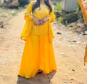 Yellow Sequin Sarara  Set