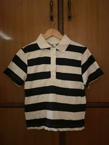 navy blue and white striped button shirt