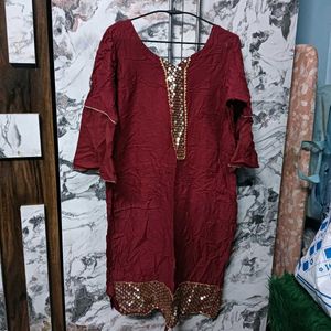 Elegant Maroon 🅰️Kurta Set with Sequins