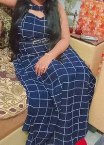 Blue Plaid Maxi Dress