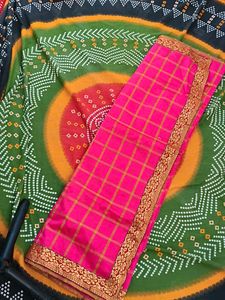 Pink Checkered Saree with Decorative Border