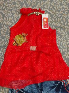Girls Sparkly Red Top with Embellishments
