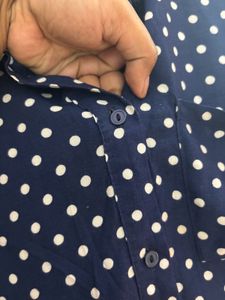 H&amp;M Navy Polka Dot Button-Up Shirt