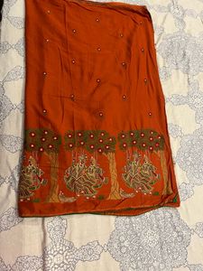 Vibrant Cotton 🍊Saree with Krishna Motif
