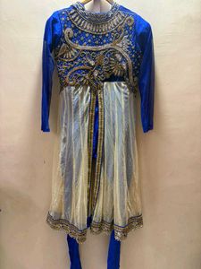 Blue &amp; Gold Embroidered Anarkali