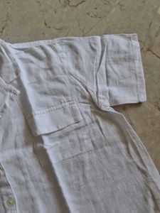 White Linen Blend Button-Up Top