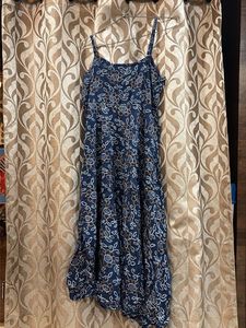 Blue Floral Print Midi Dress