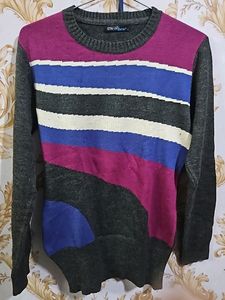 Grey Based Multi Colour Pure Woolen Top Cum Sweat
