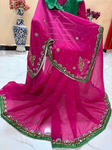 beutifull magenda Pink handwork saree