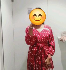 Floral Print Maroon Dress