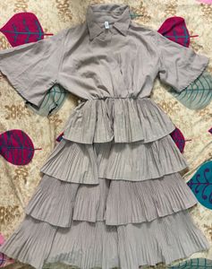 Ruffle fit and flare dusty pink Midi Dress