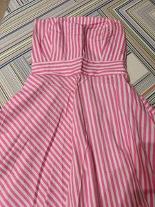 Pink Striped Strapless Dress