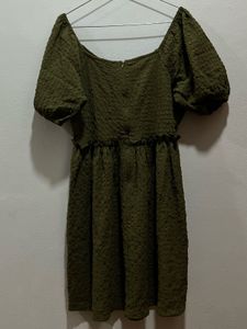 Virgio Olive Green Crepe Textured Mini Dress