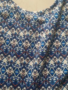Blue &amp; White Printed Sleeveless Dress