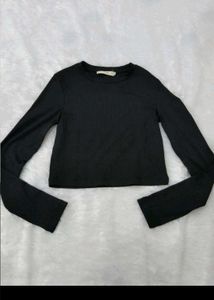 Mango Ribbed Black Long Sleeve Top