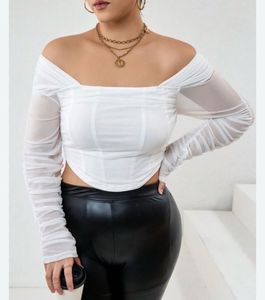 Chic White Mesh Sleeve Corset Top