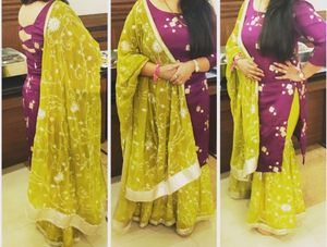 Elegant Purple chinoun kurta set with dupatta