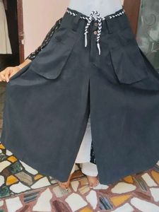 Black Denim Look Divider Skirt Palazzo