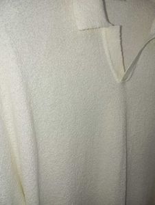 Boucle slit neck knitted polo shirt ivory