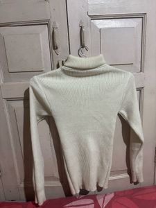 Cream Ribbed Turtleneck Sweater
