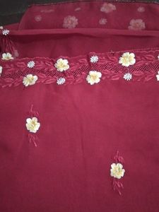 Elegant Maroon Embroidered Saree