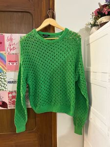Chic Green Crochet Knit Sweater