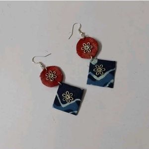 Unique Blue &amp; Red Fabric Earrings