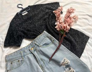 🎉Buy1 Get1 Free🎉Zara Sparkly Black Top N