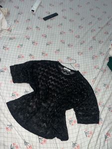 Black Sheer Zigzag Pattern Top