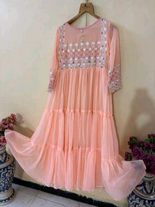 brand new Peach Embroidered Anarkali Kurta Set