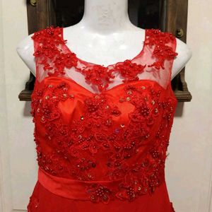 red chiffon gown