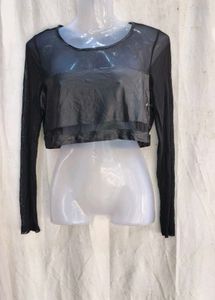 75209. Sheer Long Sleeve Mesh Crop Top