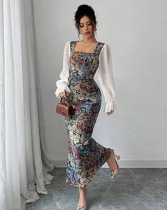 Floral Midi Dress with Sheer Sleeves