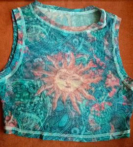 Shein Vintage Sun Print Mesh Crop Top