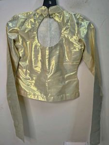 Golden Metallic Foil High Neck Full Sleeve Blouse