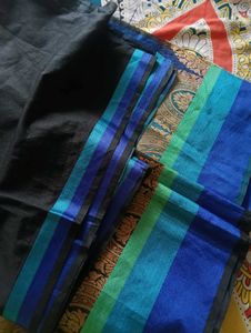 Elegant Black Saree with Blue &amp; Green Border