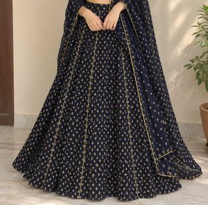 Blue Printed Lehenga Choli Set