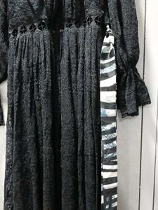 Elegant Black Lace Maxi Dress with Scarf Belt