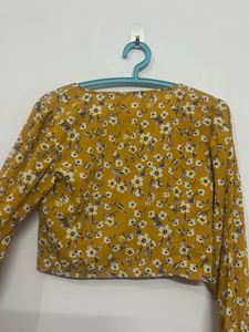 Yellow Floral Print Cropped Top