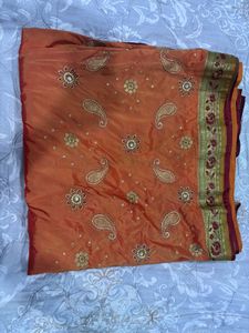 Embellished Orange Silk Saree