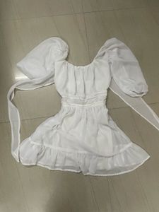 Chic White Puff Sleeve Mini Dress