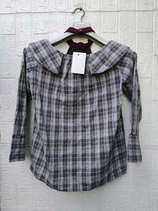 New with tag Korean Trendy Plaid Cut-Out Collar To