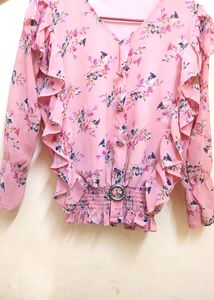 Chic Floral Ruffle Sleeve Top