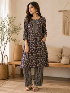 printed cotton blend kurta set
