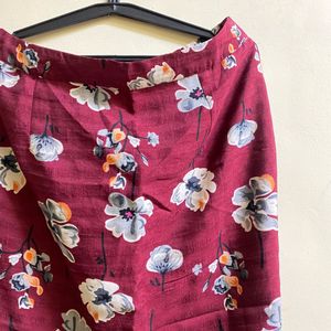 Burgundy Floral Midi Skirt