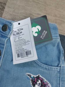 Denim Skirt with Unicorn Patch