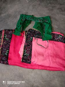 Double shade designer saree with contrast blouse