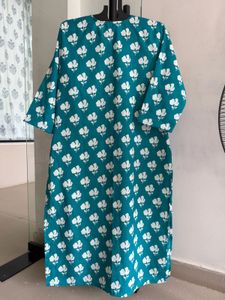 Teal Blue Floral Print Kurta